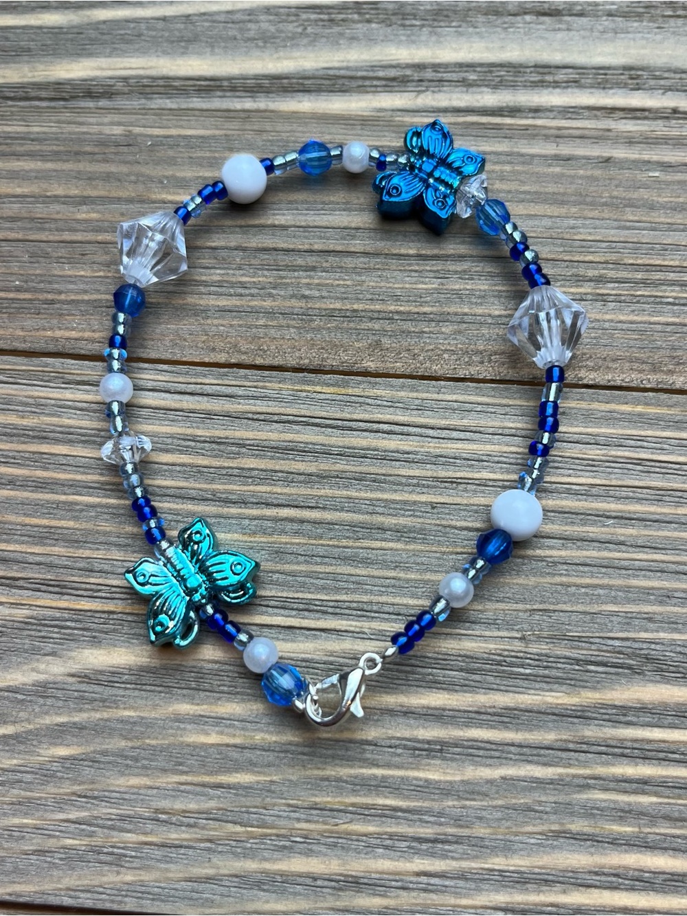 Brand New Blue Acrylic Butterfly Beaded Link Charm Bracelet Cute Gift